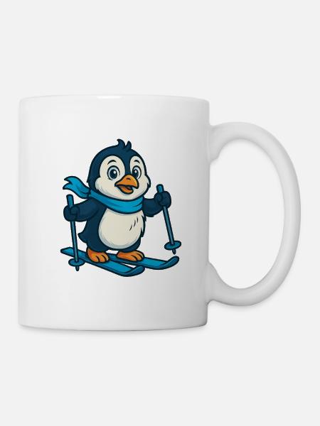 Pingouin sur skis avec écharpe - Mug blanc - blanc