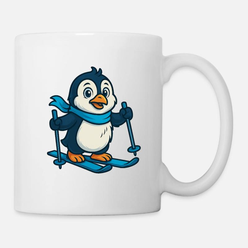 Pingouin sur skis avec écharpe - Mug blanc - blanc