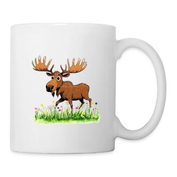 Skurriler Elch auf der Frühlingswiese - Tasse - Weiß - Rechts