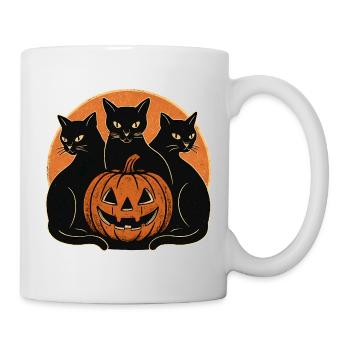 Schwarze Katzen und Kürbis Halloween - Tasse - Weiß - Rechts