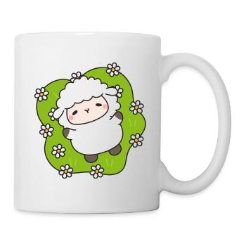 Happy sheep on flowering grass - Mug - white - Right