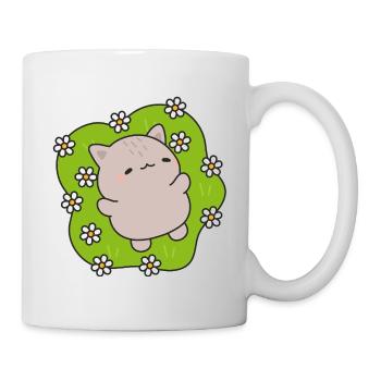 Chat mignon danse parmi des fleurs - Mug blanc - blanc - Droite