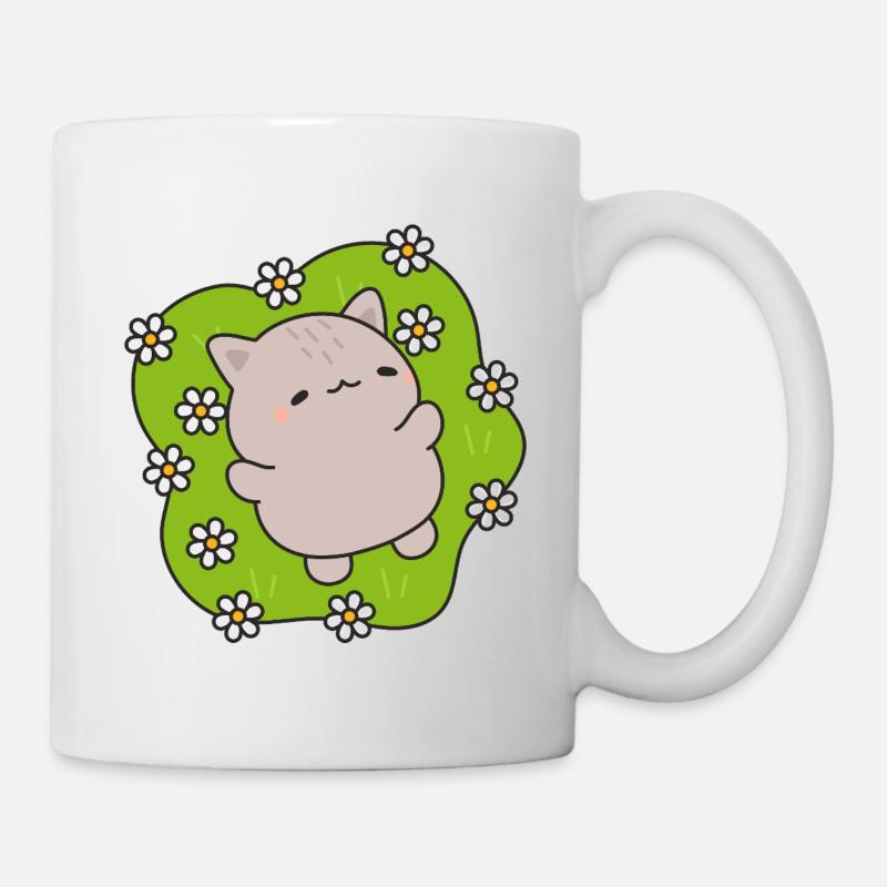 Cute cat dancing among flowers - Mug - white