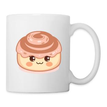 Rouleau de cannelle kawaii avec un visage heureux - Mug blanc - blanc - Droite