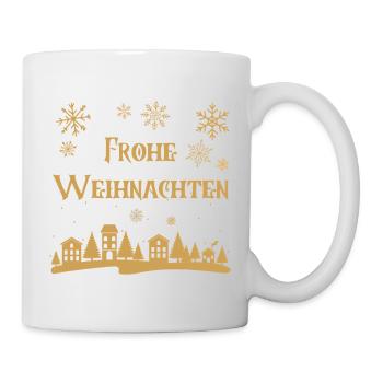 Text Frohe Weihnachten golden Häuserzeile Winter - Tasse - Weiß - Rechts