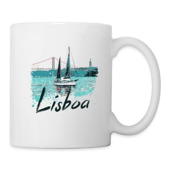 Lisbon Bridge 25 April view of the Tagus River black lettering - Mug - white - Right