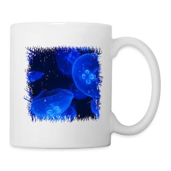 Leuchtende Blaue Quallen mit Biolumineszenz - Tasse - Weiß - Rechts