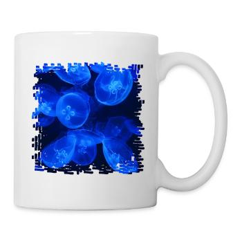 Faszinierende Biolumineszenz, Blaue Qualle - Tasse - Weiß - Rechts