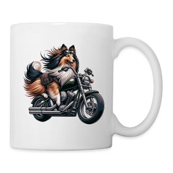 Collie Biker Auf Chopper Motorrad Mit Brille - Tasse - Weiß - Rechts