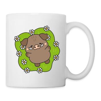 Cochon joyeux parmi les pâquerettes - Mug blanc - blanc - Droite