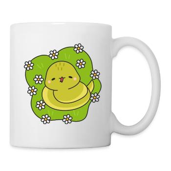 Gelbe Schlange und Gänseblümchen - Tasse - Weiß - Rechts
