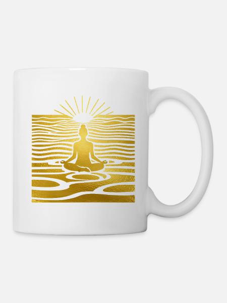 Goldene Meditation am Sonnenaufgang - Tasse - Weiß