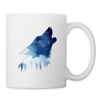 Heulender Wolf – Wasserfarben Sternenhimmel Wald - Tasse - Weiß - Rechts