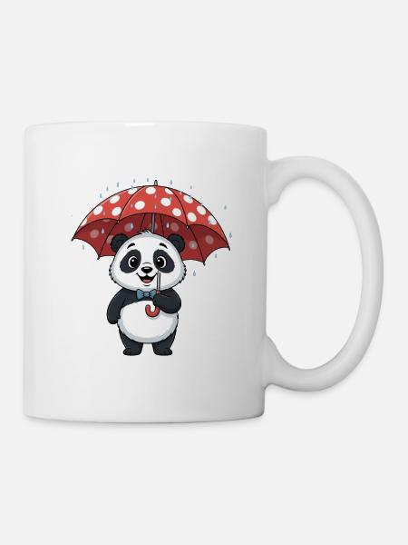 Panda avec tour de pluie rouge - Mug blanc - blanc