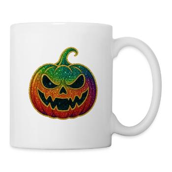 Regenbogen Halloween Kürbis Glitzer - Tasse - Weiß - Rechts