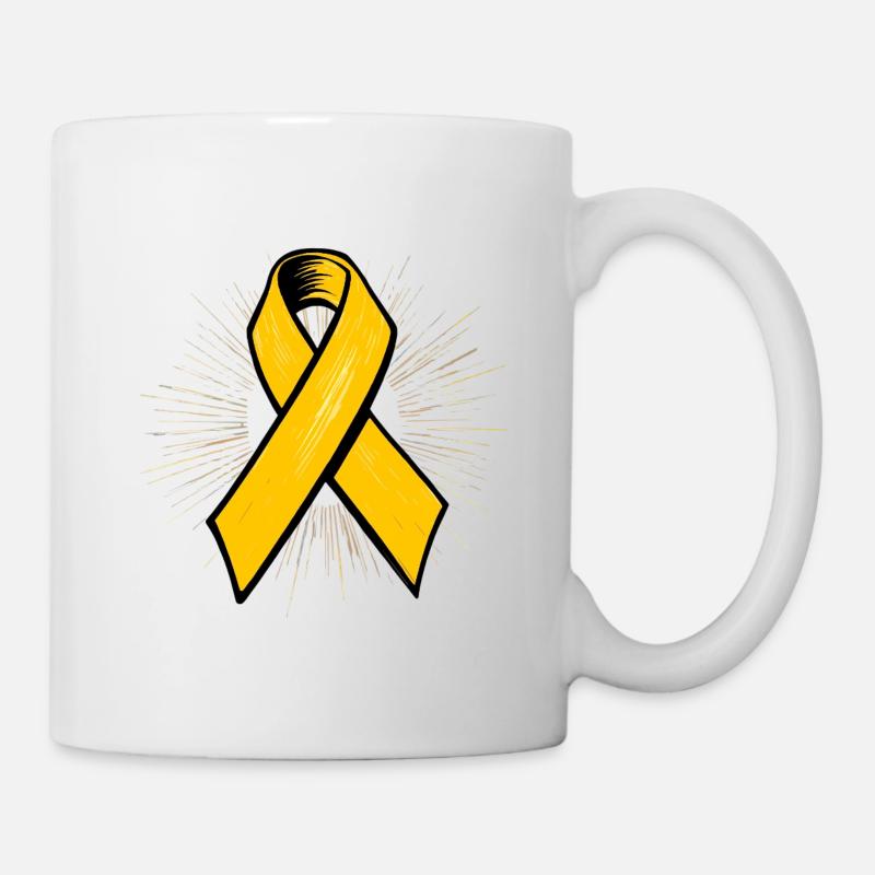 Yellow Awareness Ribbon in Comic Style - Mug - white