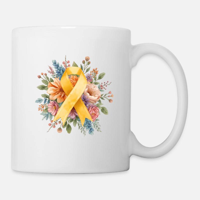 Ruban Jaune Aquarelle Florale – Endo Awareness - Mug blanc - blanc