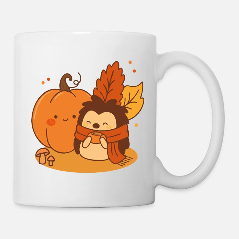 Autumn Snuggles – Hedgehog & Pumpkin Cuties - Mug - white