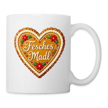 Fesches Madl Lebkuchenherz Bayern Tracht Volksfest - Mug - white - Right