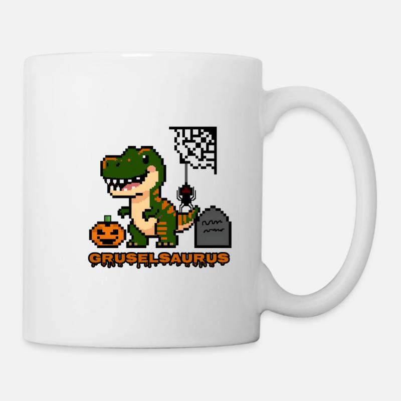 "Gruselsaurus" - Pixel Art Dinosaurier 🎃🦖 - Tasse - Weiß