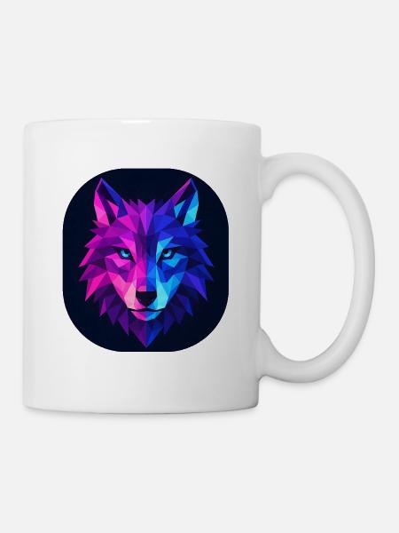 Lupus Wolf Neon Geomuster - Tasse - Weiß