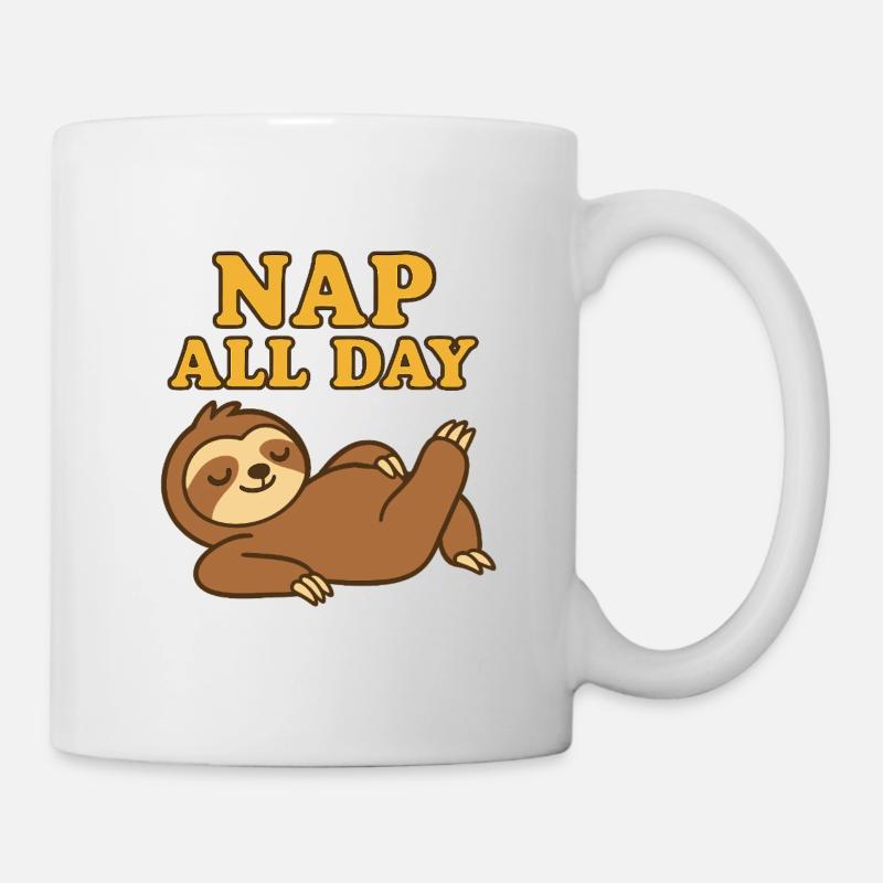 Faultier Nap All Day Lustiges Chill Design - Mug - white