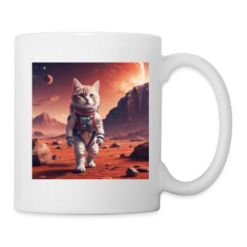 Katzenastronaut auf Mars - Tasse - Weiß - Rechts