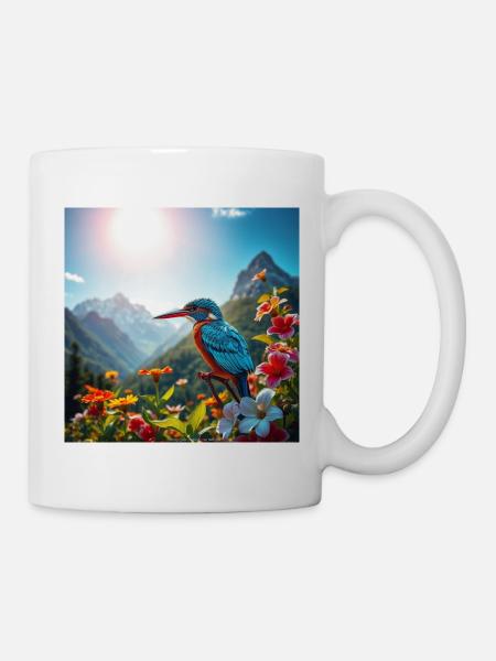 Les martin-pêcheurs dans le paradis fleuri - Mug blanc - blanc