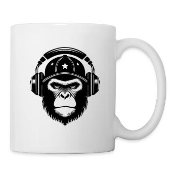 Club Raver Affenkopf Shirt – Bass Power - Tasse - Weiß - Rechts