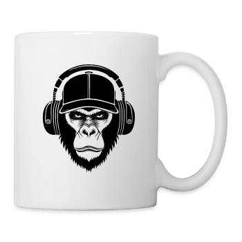 Gaming Kopfhörer Crew Fokussiert Affenkopf Shirt - Tasse - Weiß - Rechts