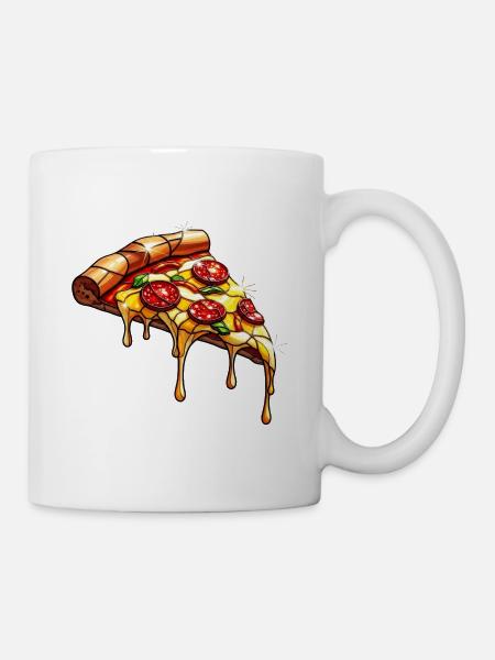 Glänzende Salami-Pizza mit Basilikum - Kop/krus - hvid