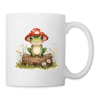 Grenouille aquarelle avec chapeau de champignon sur tronc d’arbre - Mug blanc - blanc - Droite