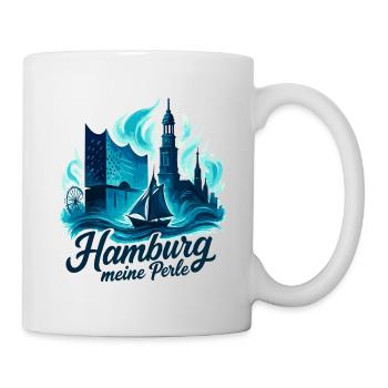 Hamburg Perle Stadt Silhouette Geschenk - Tasse - Weiß - Rechts