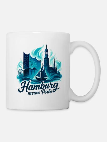 Hamburg Perle Stadt Silhouette Geschenk - Tasse - Weiß