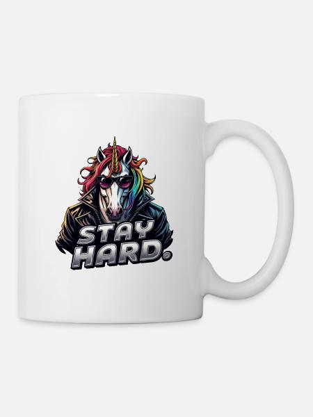 Unicorn in Leather Jacket Stay Hard - Mug - white