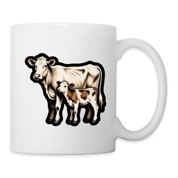 Mutterkuh mit Kalb – Retro Tierillustration - Tasse - Weiß - Rechts