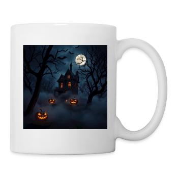 Spukhaus unter Mond und Kürbissen - Tasse - Weiß - Rechts