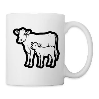 Kuh und Kalb – Zeitloses Linienmotiv; lineart - Tasse - Weiß - Rechts
