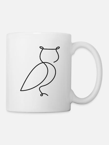 Eule Skizze – stilvolles Vogelmotiv - Tasse - Weiß