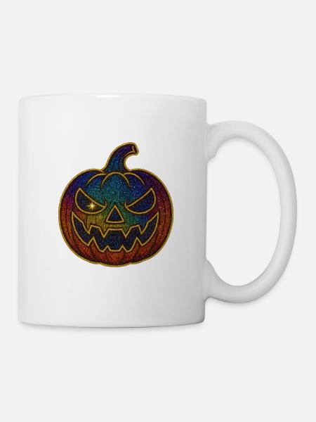 Glitzernder Regenbogen Kürbis zu Halloween - Tasse - Weiß