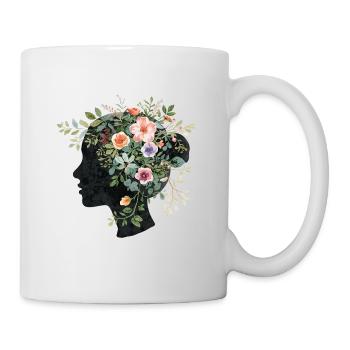 Silhouette de tête de femme avec couronne florale - Mug blanc - blanc - Droite