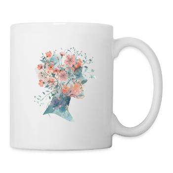 Silhouette de femme élégante avec des fleurs - Aquarelle - Mug blanc - blanc - Droite
