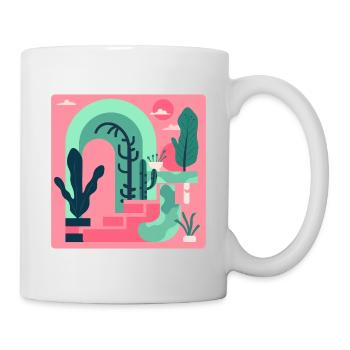 Abstrakte Gartenlandschaft in Pink Retro‑Stil - Tasse - Weiß - Rechts