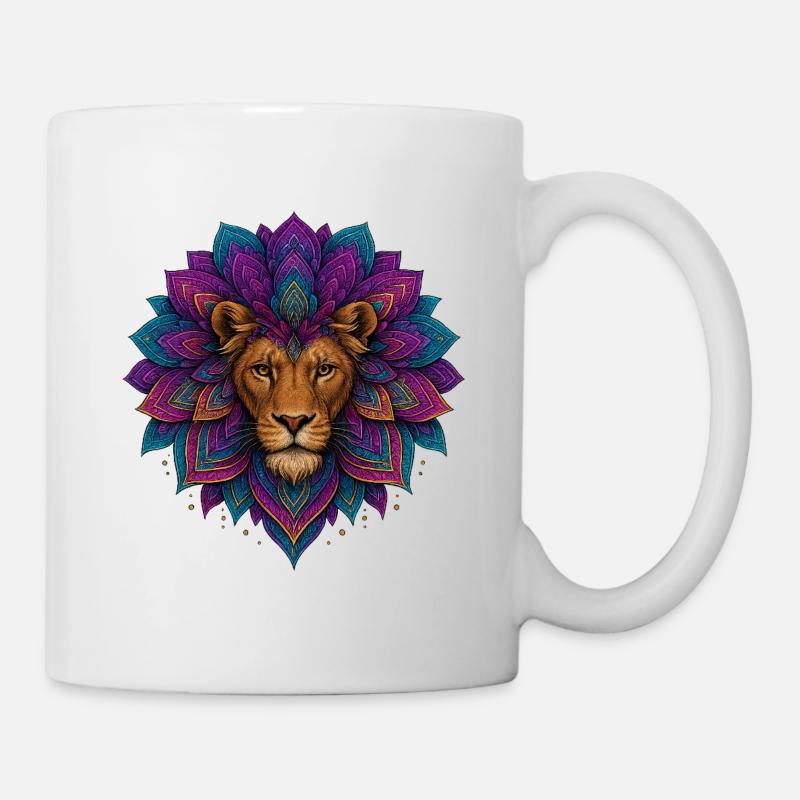 Löwen-Mandala-Blume - Tasse - Weiß