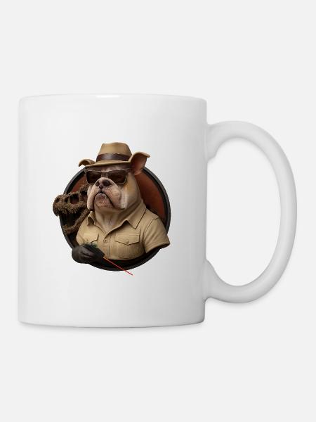 Abenteuer Bulldogge im Safari-Outfit - Tasse - Weiß