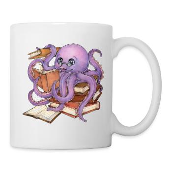Reading Octopus in Stack of Books Book Gift - Mug - white - Right