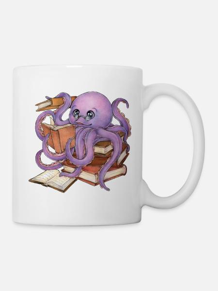 Reading Octopus in Stack of Books Book Gift - Mug - white