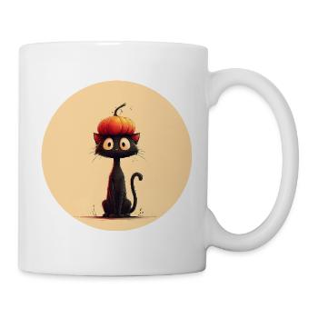 Chat avec une citrouille sur la tête - Mug blanc - blanc - Droite