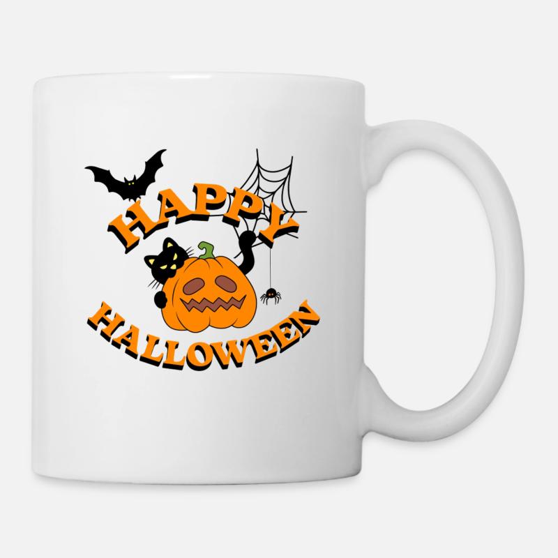 Halloween Kürbis Rundlogo - Tasse - Weiß