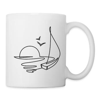 Segelboot Skizze mit Sonne und Vögeln - Tasse - Weiß - Rechts